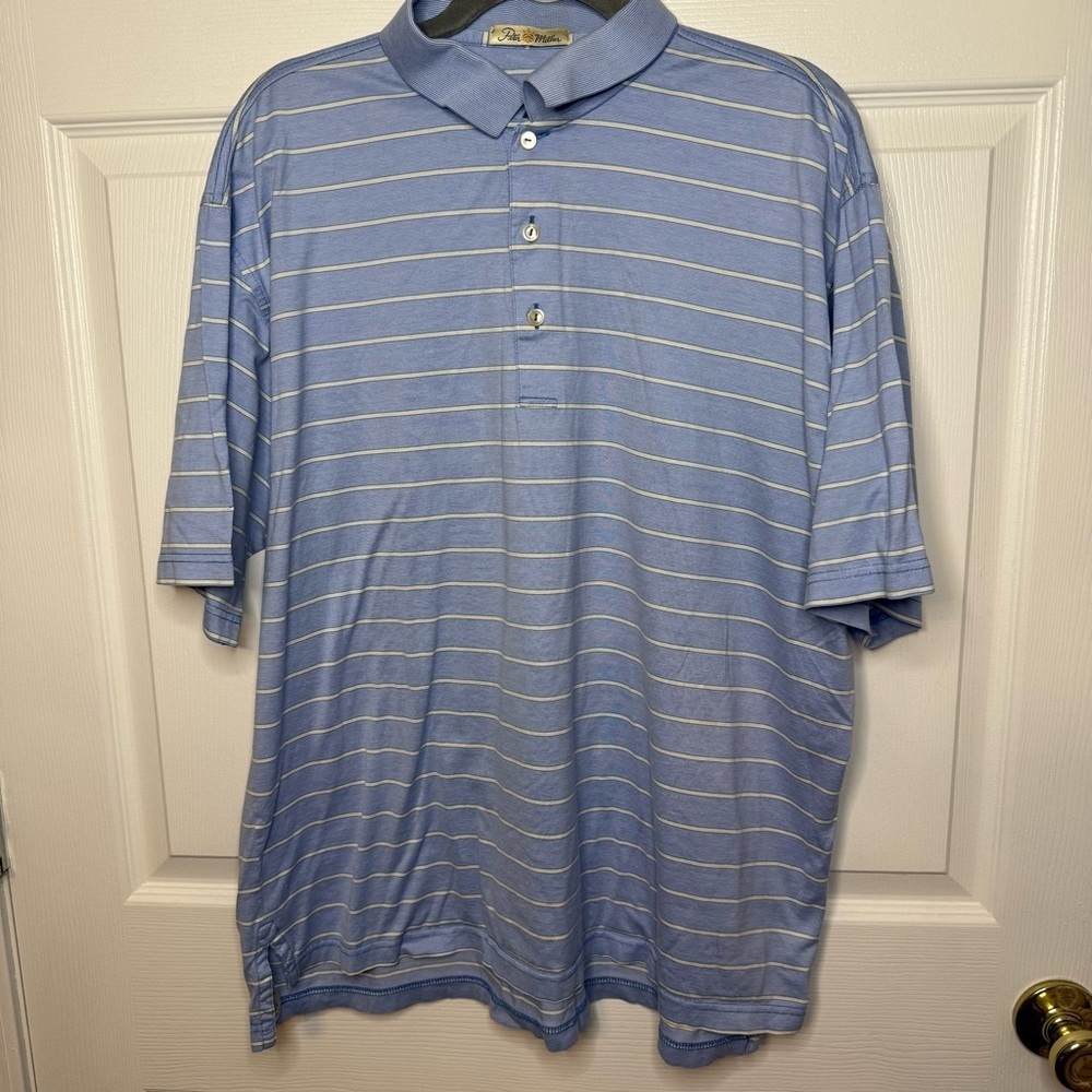 Peter Millar Blue Striped Polo Shirt Size Large, GUC